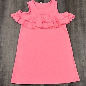 💞 Girls Large (8-10) Pink Ruffle Cold-Shoulder Dress